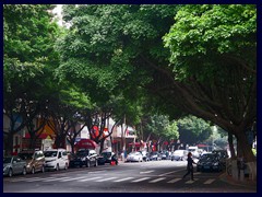 Tianhe district. Guangzhou has many roads with beautiful green trees hanging over to protect from the sun.